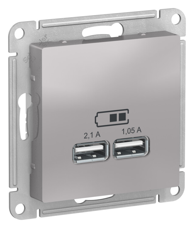 Розетка USB-А 2-я 2,1А, алюминий  AtlasDesign
