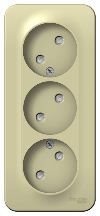 Розетка 3-я (в сборе) О/У без з/к (2P) 16А штор., бежев., винт., изол. пласт. BLANCA