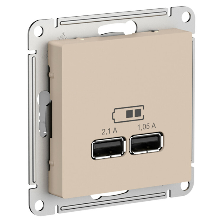 Розетка USB-A+A, 5В/2,1 А, 2х5В/1,05 А, песочный AtlasDesign