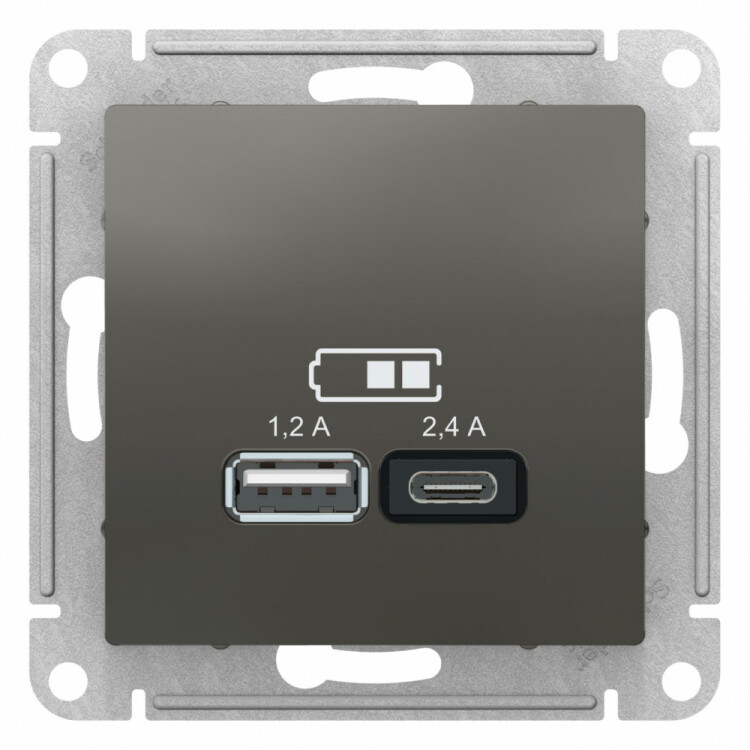 Розетка USB-A 1,2А + USB-C 1,2А, Сталь, AtlasDesign