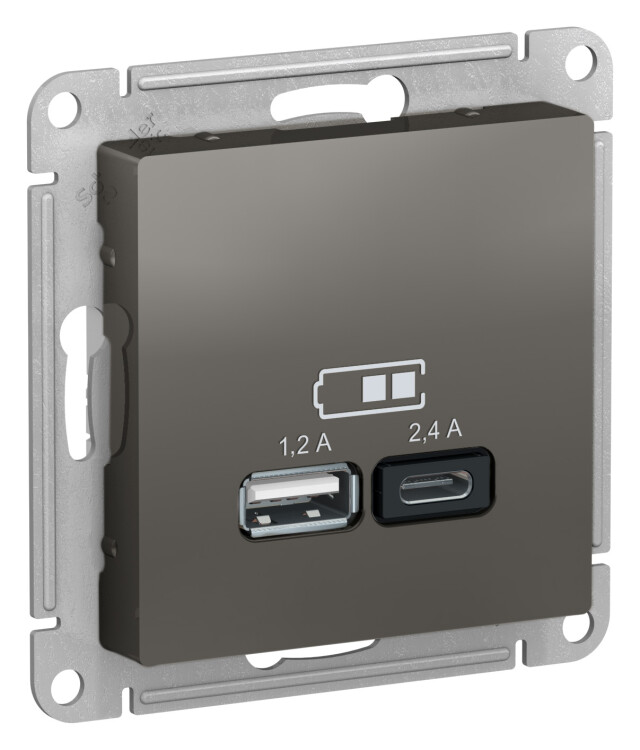 Розетка USB-A 1,2А + USB-C 1,2А, Сталь, AtlasDesign